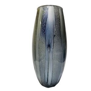 Modern Abstract Art Glass Style Vase Blue Green Drip Glaze Tall Decor 16 in
